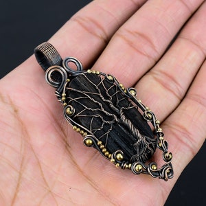 Black Tourmaline Natural Rough Pendant, Tree of Life Pendant, Pure Copper Wire Wrapped Pendant, Handmade Jewelry Chain Pendant Gift for Her