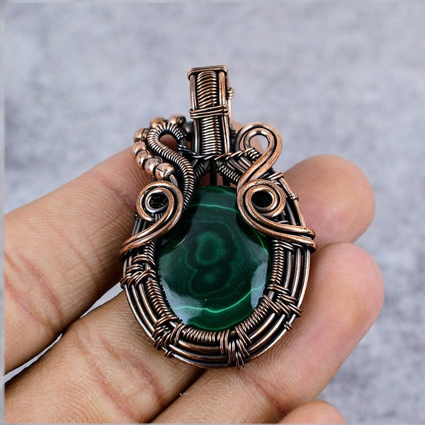 Malachite Copper Pendant Copper Wire Wrapped Malachite Gemstone Pendant Copper Jewelry Designer Pendant Gift For Her Mothers Day Gift