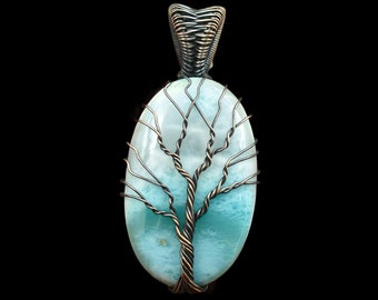 Tree Of Life Larimar Gemstone Pendant Copper Wire Wrapped Pendant Copper Jewelry Designer Pendant Gift For Her Larimar Pendant