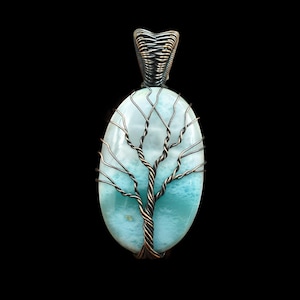 Baum des Lebens Larimar Edelstein Anhänger Kupferdraht gewickelt Anhänger Kupfer Schmuck Designer Anhänger Geschenk für sie Larimar Anhänger