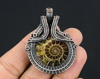Ammonite Fossil Copper Pendant Copper Wire Wrapped Pendant Gemstone Copper Jewelry Handmade Pendant Gift For Him Ammonite Fossil Jewelry