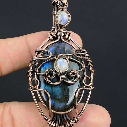 Evil Eye Red Flash Labradorite Pendant Copper Wire Wrapped - Etsy