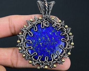 ラピスラズリペンダント銅線ラップペンダント手作りエレガントな