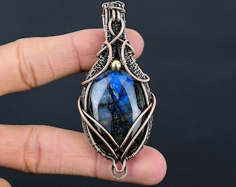 Labradorite Copper Pendant Copper Wire Wrapped Gemstone Pendant Handmade Copper Wire Jewelry Gift For Wife Labradorite Jewelry Wedding Gift
