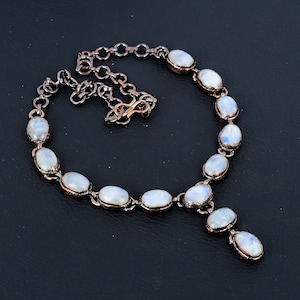 Collier pierre de lune, collier en cuivre électroformé véritable pierre de lune arc-en-ciel collier chaîne réglable bijoux faits main cadeau d'anniversaire de mariage