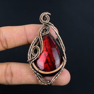 Red Flash Labradorite Gemstone Pendant Copper Wire Wrapped Pendant Necklace Labradorite Pendant Jewelry Labradorite Jewelry Gift for Her