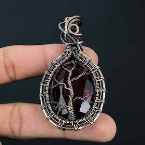 Tree of Life Garnet Pendant Copper Wire Wrapped Pendant Garnet Gemstone Pendant Copper Jewelry Handmade Pendant Garnet Jewelry Gifts For Her