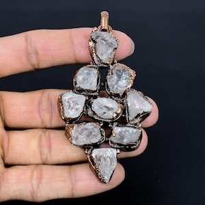 Natural Raw Crystal Quartz Pendant Genuine Crystal Quartz Handmade Copper Electroformed Jewelry Raw Clear Quartz Gemstone Statement Necklace