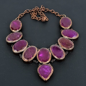 Collana di rubini, collana di rame elettroformato, collana con catena regolabile, collana girocollo fatta a mano, regali di compleanno e anniversario per lei