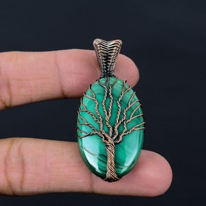 Tree of Life Malachite Gemstone Pendant Copper Wire Wrapped Pendant Malachite Pendant Copper Handmade Pendant Gift For Her Malachite Jewelry