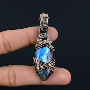 Labradorite Gemstone Pendant Copper Wire Wrapped Pendant Labradorite Pendant Copper Pendant Jewelry Gift For Her Mother Labradorite Jewelry