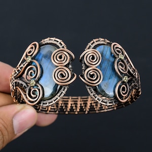 Labradorite Bangle Copper Wire Wrapped Cuff Bracelet Handmade Gemstone Jewelry Adjustable Bangle Copper Wire Wrap Jewelry Birthday Gifts.
