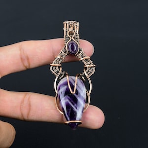 Natural Amethyst Pendant, Copper Wire Wrapped Pendant Amethyst Gemstone Pendant Copper Handmade Pendant Necklace For Birthday, Wedding Gift