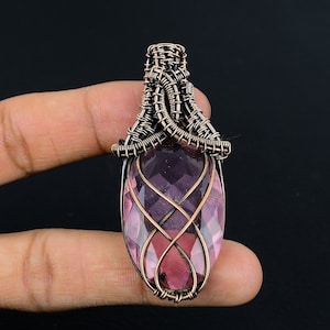 Pink Kunzite Pendant, Pure Copper Wire Wrapped Pendant, Crystal Necklace, Copper Handmade Jewelry Gift For Her, Gift For Mom, Gifts For Wife
