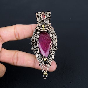 Ruby Pendant, Faceted Kashmir Ruby Pendant Copper Wire Wrapped Pendant Kashmir Ruby Copper Jewelry Handmade Necklace Birthday GIfts