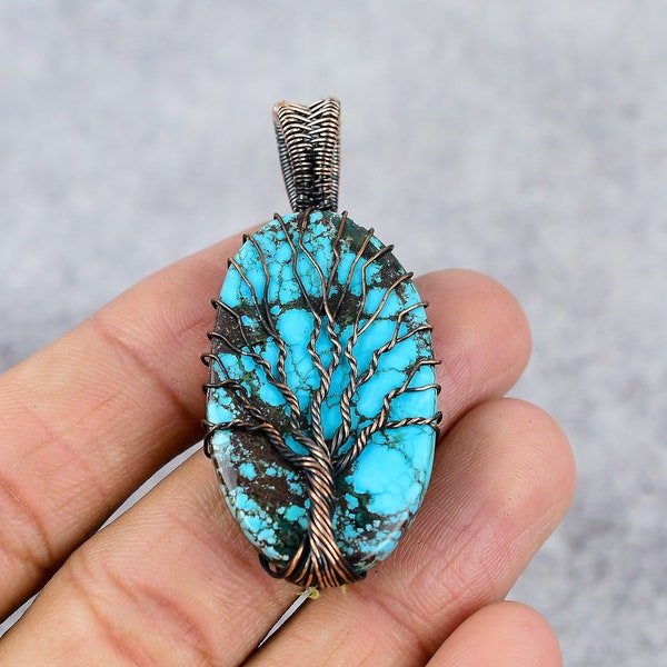 Tree Of Life Turquoise Pendant Wire Wrapped Pendant Copper Gemstone Copper Jewelry Turquoise Jewelry Handmade Pendant Gift For Her