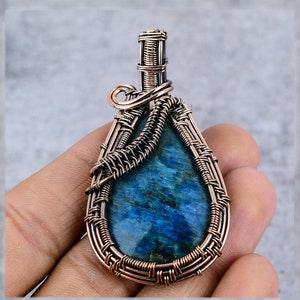 Neon Apatite Pendant, Copper Wire Wrapped Pendant Copper Jewelry Designer Pendant Neon Apatite Christmas, Wedding & Anniversary Gift For Her