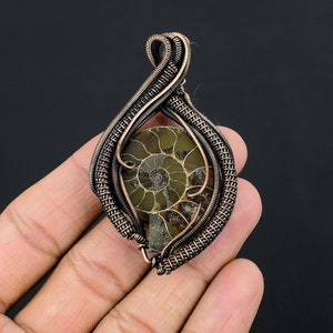 Ammonite Fossil Copper Pendant Copper Wire Wrapped Pendant Gemstone Copper Jewelry Handmade Pendant Gift For Him Ammonite Fossil Jewelry