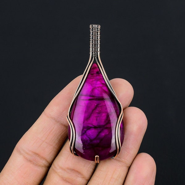 Purple Flash Labradorite Gemstone Pendant Copper Wire Wrapped Pendant Necklace Labradorite Pendant Jewelry Labradorite Jewelry Gift for Her