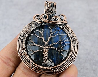 Copper Wire Wrapped Pendant Tree Of Life Labradorite Gemstone Pendant Labradorite Pendant Necklace Copper Jewelry Designer Pendant For Women