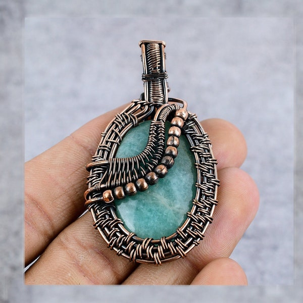 Amazonite Copper Pendant Coper Wire Wrapped Gemstone Pendant Copper Jewelry Designer Pendant Gift For Her Mother Amazonite Gift For Love