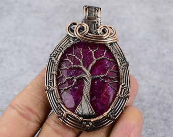 Tree Of Life Kashmir Red Ruby Gemstone Pendant Copper Wire Wrapped Pendant Ruby Pendant Copper Jewelry Designer Pendant Gift For Her Mother