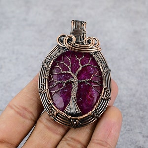 Tree Of Life Kashmir Red Ruby Gemstone Pendant Copper Wire Wrapped Pendant Ruby Pendant Copper Jewelry Designer Pendant Gift For Her Mother