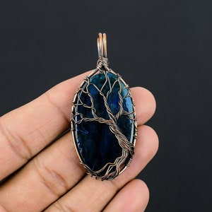 Tree of Life Blue Flash Labradorite Gemstone Pendant Copper Wire Wrapped Pendant Necklace Labradorite Pendant Jewelry Labradorite Jewelry