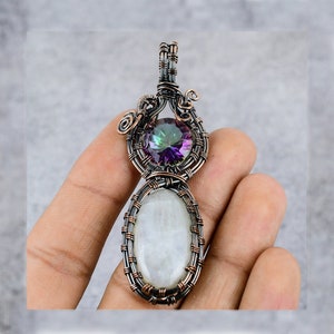 Rainbow Moonstone Copper Pendant Copper Wire Wrapped Gemstone Pendant Copper Jewelry Healing Pendant Gift For Her Mystic Topaz Gift For Mom