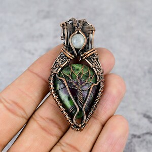 Ruby Zoisite Tree Of Life Pendant, Solid Copper Wire Wrapped Gemstone Pendant Moonstone Jewelry Handmade Jewelry Anniversary Gifts for Wife