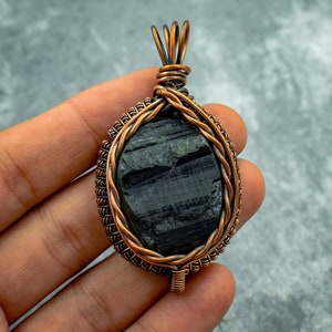 Black Tourmaline Pendant, Natural Raw Tourmaline Gemstone Pendant, Solid Copper Wire Wrapped Pendant, Handmade Jewelry Gifts For Mom & Wife
