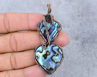 Abalone Shell Pendant Copper Wire Wrapped Gemstone Pendant Copper Jewelry Designer Pendant Gifts For Her Abalone Jewelry Birthday Gifts