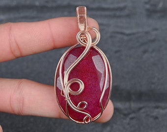 Pendentif rubis rouge du Cachemire, fil de cuivre enroulé, pendentif de pierres précieuses en cuivre, cadeau fait main pour elle, pendentifs rubis rouge du Cachemire pour colliers