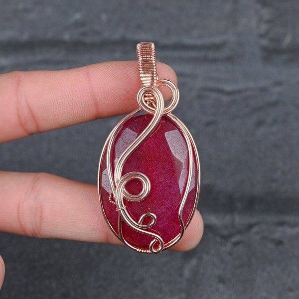 Kashmir Red Ruby Pendant Copper Wire Wrapped Gemstone Pendant Copper Handmade Pendant Gift For Her Kashmir Red Ruby Pendants For Necklaces