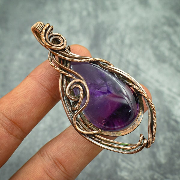 Star Amethyst Copper Pendant Copper Wire Wrapped Jewelry Amethyst Pendant Copper Jewelry Amethyst Necklace Gift For Wife On Sale