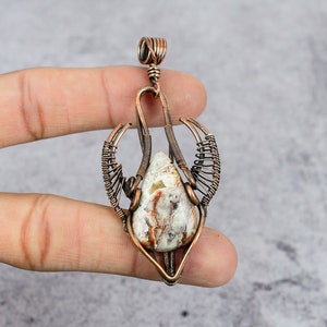 Crazy Lace Agate Pendant Bull Face Shape Designer Copper Pendant Pure Copper Wire Wrapped Pendant Handmade Gift Unique Jewelry Gift For Her