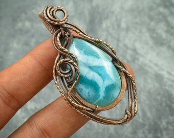 Larimar Copper Pendant Wire Wrapped Pendant Larimar Gemstone Pendant Copper Designer Pendant Gift For Her Larimar Pendants For Necklaces