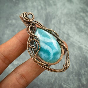 Larimar Copper Pendant Wire Wrapped Pendant Larimar Gemstone Pendant Copper Designer Pendant Gift For Her Larimar Pendants For Necklaces