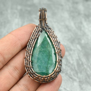 Faceted Zambian Emerald Copper Pendant Copper Wire Wrapped Pendant Handmade Pendant Copper Jewelry Gift For Women Emerald Gemstone Jewelry