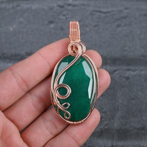 Emerald Pendant Copper Wire Wrapped Pendant Emerald Gemstone Pendant for Chain Handmade Pendants For Necklace Gift For Her Emerald Jewelry