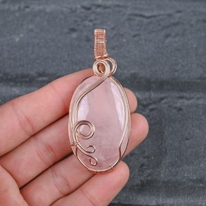 Rose Quartz Pendant Rose Quartz Gemstone Pendant Copper Wire Wrapped Pendant Copper Jewelry Handmade Pendant Gift For Her Quartz Jewelry