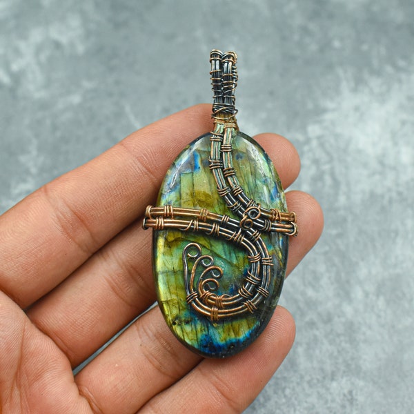 Labradorite Gemstone Pendant Copper Wire Wrapped Pendant Labradorite Pendant Copper Pendant Jewelry Gift For Her Mother Labradorite Jewelry