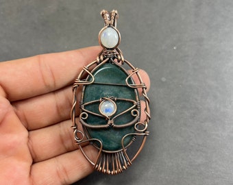 Evil Eye Bloodstone Copper Wire Wrapped Pendant Moonstone Copper Jewelry Handmade Pendant Bloodstone Evil Eye Pendant For Necklaces Women