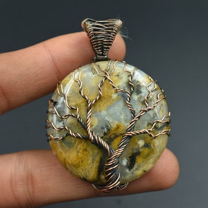 Colgante de dendrita de tigre, colgante de árbol de la vida doble con gema de dendrita de tigre, colgante envuelto en alambre de cobre, las mejores ideas para regalar joyas hechas a mano. imagen 1