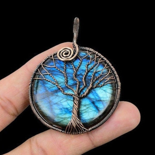 Tree Of Life Labradorite Pendant Copper Wire Wrapped Gemstone Pendant Pure Copper Pendant Gift For Her Labradorite Neckalce Birthday Gift