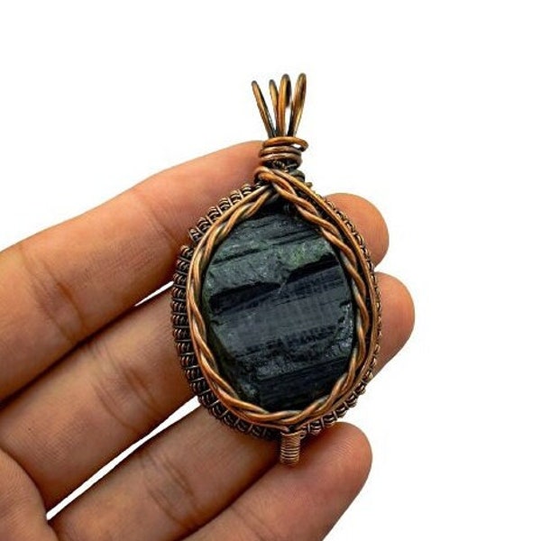 Black Tourmaline Pendant Rough Gemstone Pendant Copper Wire Wrapped Pendant Jewelry Handmade Jewelry Tourmaline Jewelry Gift For Her Mother