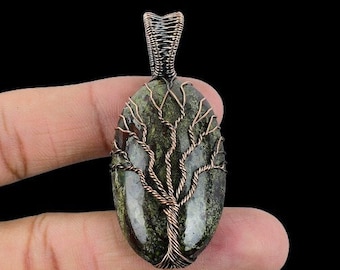 Pendentif arbre de vie en pierre de sang de dragon, fil de cuivre enveloppé, pendentif en pierres précieuses de jaspe, bijoux en cuivre pur, collier en cristal naturel, cadeau