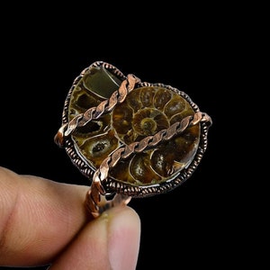 Ammonite Ring Copper Wire Wrapped Ring Copper Ring Ammonite Gemstone Ring Handmade Ammonite Jewelry Rings For Women All Size Available