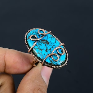 Turquoise Ring Copper Wire Wrapped Ring Copper Ring Turquoise Gemstone Ring Handmade Jewelry Turquoise Ring All Size Available Gift for Her