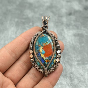 Multi Copper Turquoise Pendant Turquoise Jewelry Turquoise Copper Wire Wrapped Pendant Copper Necklace Turquoise Handmade Pendant, On Sale